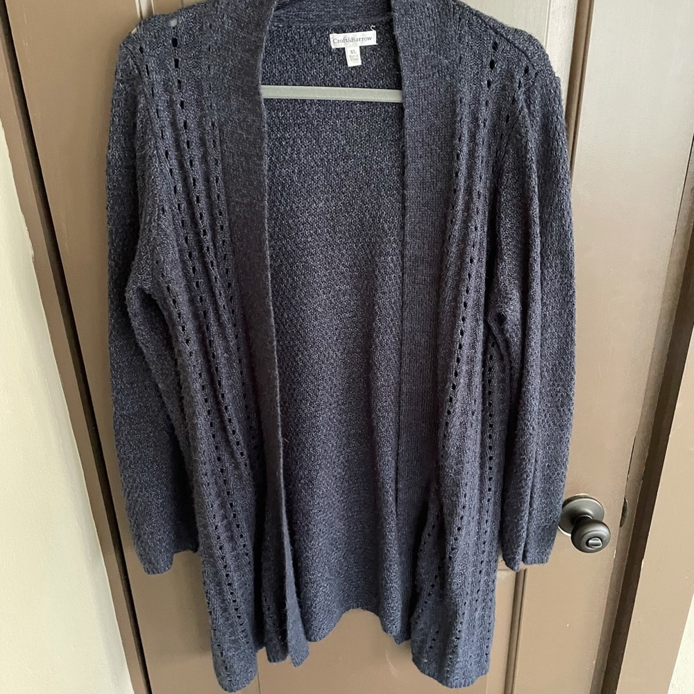 Croft & Barrow Blue Crochet Long Cardigan XL - Picture 7 of 16